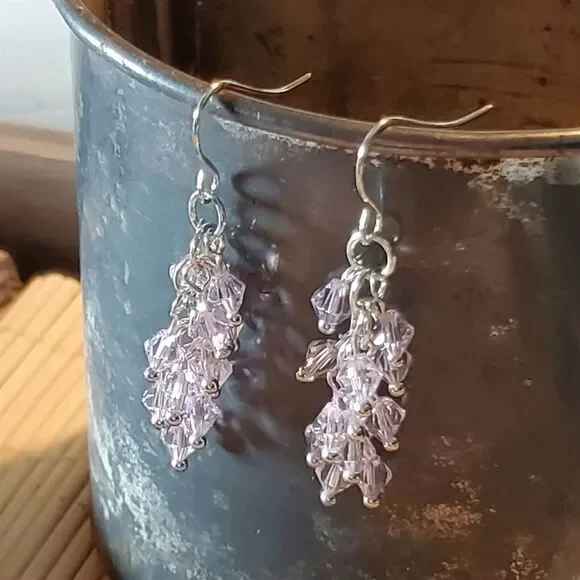 Hand Crafted Art Deco Pink Translucent Crystal Baubles Cascade Earrings - Picture 4 of 6